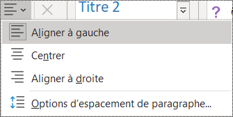Capture d’écran des options Alignement du paragraphe dans OneNote 2016.