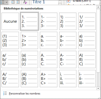 Capture d’écran de l’option de liste numérotée dans le menu Accueil.