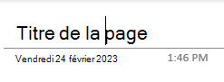 Champs de texte de titre de page d’une page dans OneNote pour Windows 10.