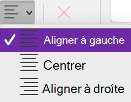 Menu Alignement du paragraphe dans OneNote pour Mac.