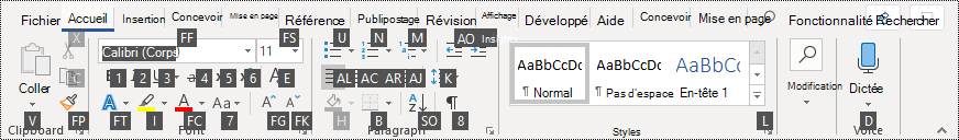 Conseils clés dans le ruban de Word 365