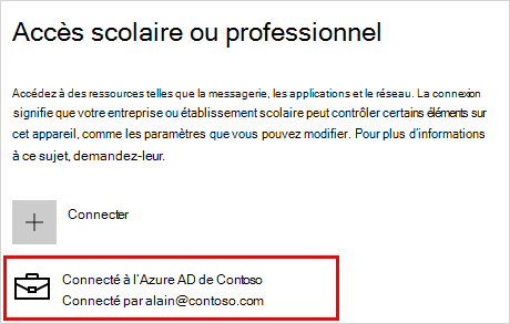 Accéder à l’écran professionnel ou scolaire avec un compte Contoso connecté