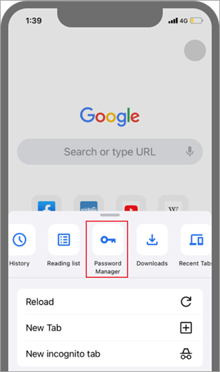 Emplacement de la commande Mots de passe Chrome Android