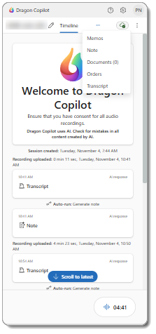 Image de la vue améliorée de Dragon Copilot pour les applications DMI mobiles.