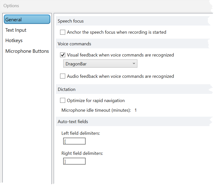 Options > fenêtre Général