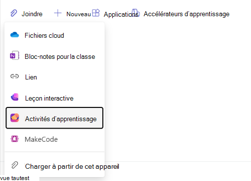Capture d’écran de la navigation dans les activités d’apprentissage.