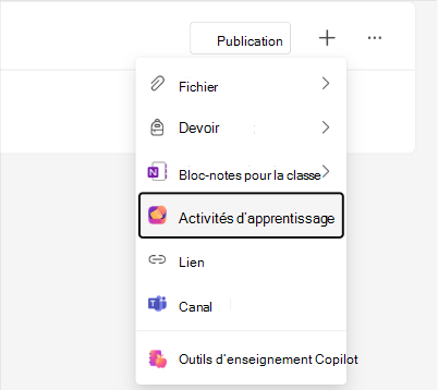 Capture d’écran de l’option Activités d’apprentissage dans le menu du module Classwork.