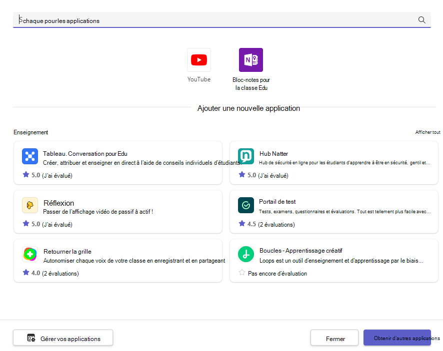 Capture d’écran des applications.