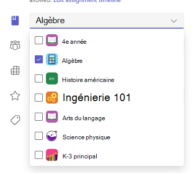 Capture d’écran des options Affecter à.