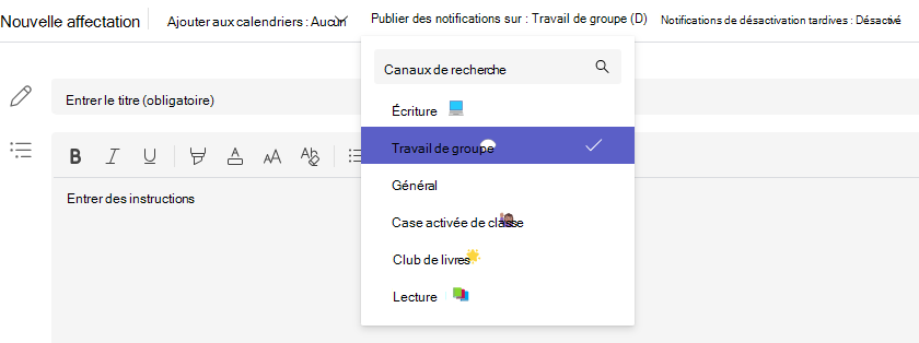 Capture d’écran de la sélection du canal.