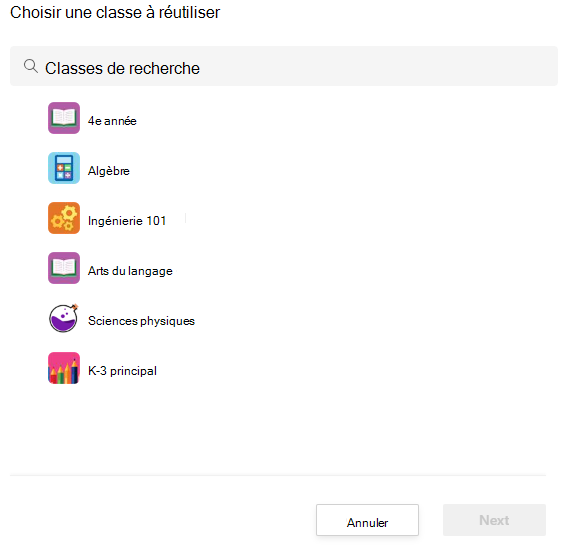 Choisir une classe