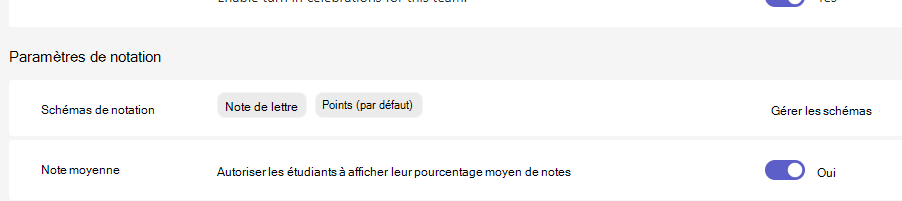 Paramètres de note