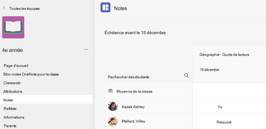 Capture d’écran des notes.