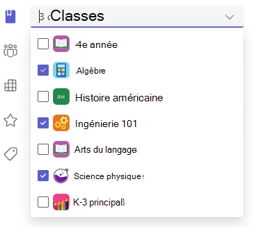 Capture d’écran des options multiclasses.