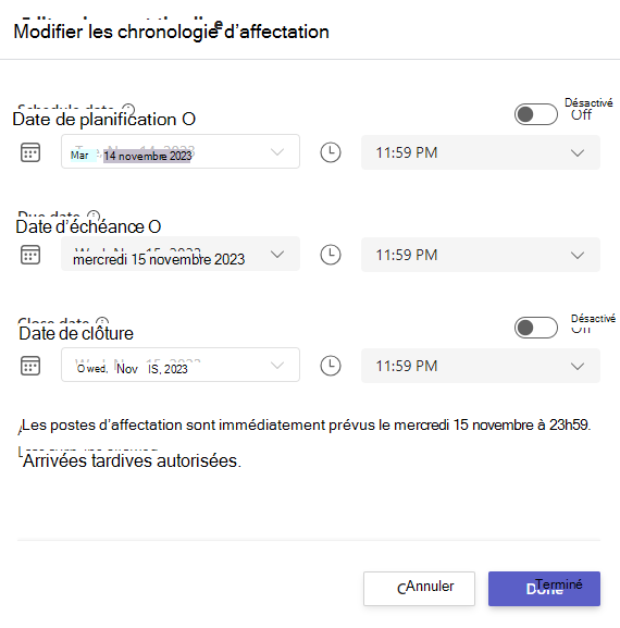 Capture d’écran de la chronologie.