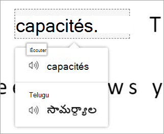 Capture d’écran de la traduction.