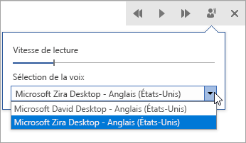 Capture d’écran de la sélection de voix en lecture.