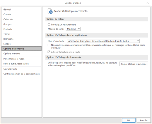 Capture d’écran de l’option de lecture à voix haute.