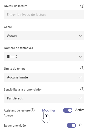 capture d'écran du passage sélectionné, avec des options supplémentaires pour modifier l'affectation