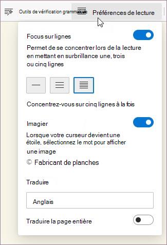 Préférences de lecture dans le Lecteur immersif