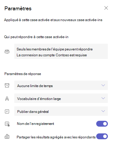 Capture d’écran des paramètres.