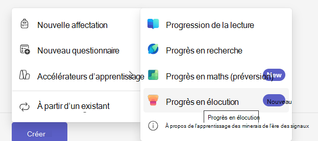 Capture d’écran de la fonction Progrès en élocution.