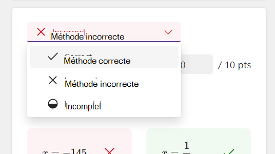 Capture d’écran des options de réponse.