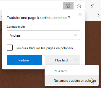 Sélectionnez Ne jamais traduire