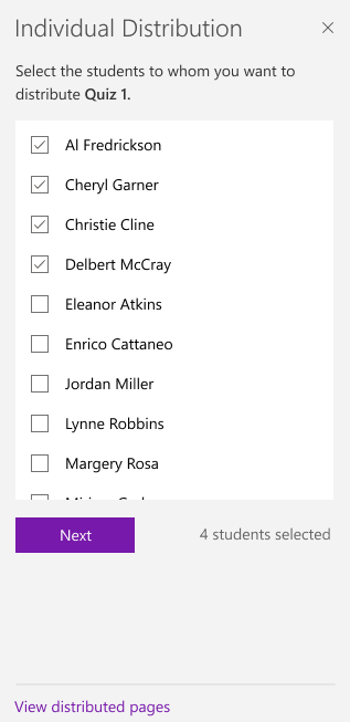 Sélectionnez les étudiants à l’aide de cases à cocher.