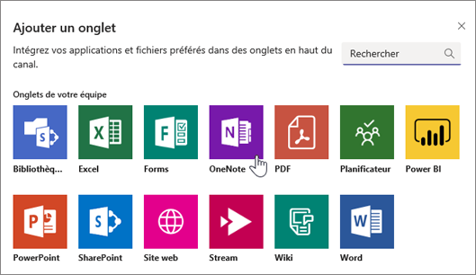 Ajout de OneNote dans un onglet au sein d’une équipe.
