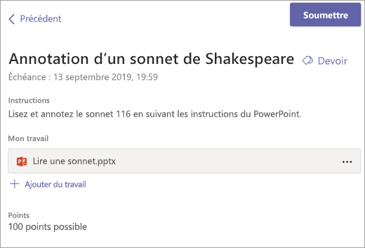 Affichez votre devoir, puis sélectionnez Envoyer.