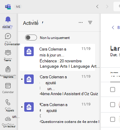 Capture d’écran de l’activité.