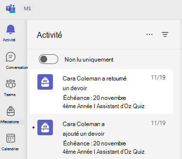 Capture d’écran de l’activité.