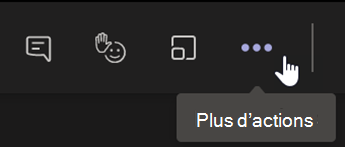 Capture d’écran montrant le menu Plus d’actions dans une barre de contrôle de réunion Teams.