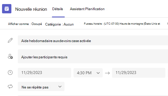 Capture d’écran de la nouvelle réunion.