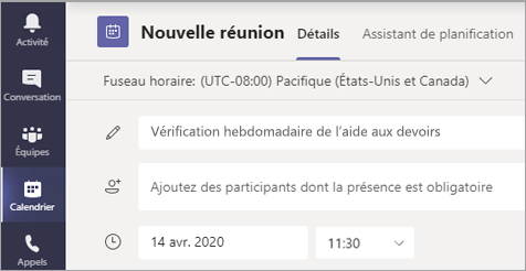 Capture d’écran montrant comment attribuer un titre à votre réunion.