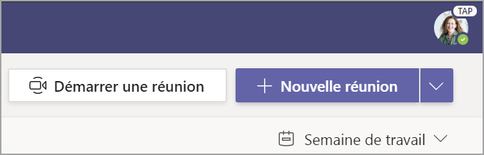 Capture d’écran montrant la sélection + Nouvelle réunion.