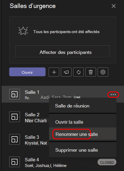 Image montrant comment renommer une salle de groupe.