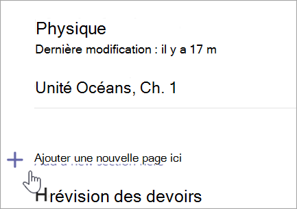 Capture d’écran montrant la page Bloc-notes pour la classe avec la possibilité d’ajouter une nouvelle section.