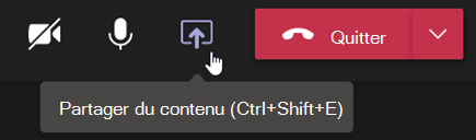 Capture d’écran montrant le bouton Partager du contenu dans une barre de contrôle de réunion Teams.