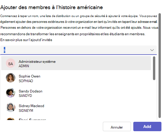 liste d’étudiants