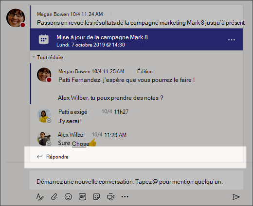 Capture d’écran montrant la réponse à une conversation.