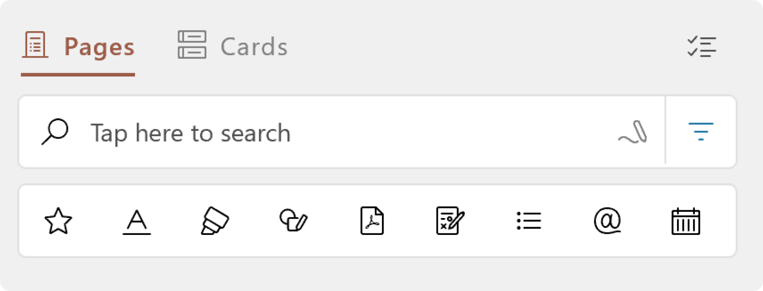 Capture d’écran de la zone de recherche du panneau latéral du journal dans Microsoft Journal.