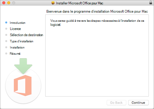 Premier écran d’installation de Mac 2016 avec Continuer mis en évidence
