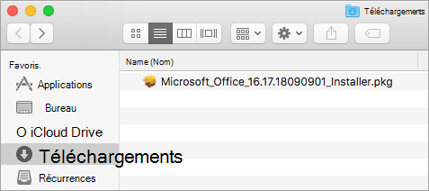 L’icône Téléchargements dans le Dock affiche le package du programme d’installation d’Office 365
