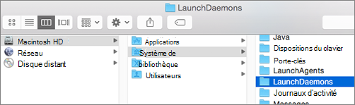 Naviguez jusqu'au dossier Bibliothèque, puis jusqu'au dossier LaunchDaemons.