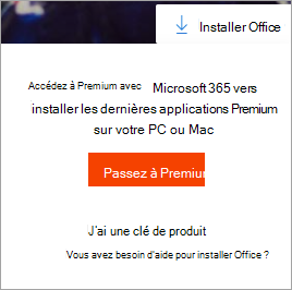 Message d’invitation à passer à la version Premium après la sélection du bouton Installer Office