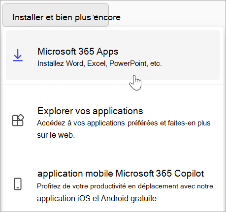 Capture d’écran d’Office.com en cas de connexion avec un compte professionnel ou scolaire