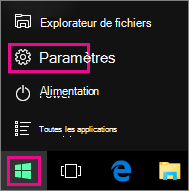 Accès aux Paramètres à partir de Démarrer dans Windows 10