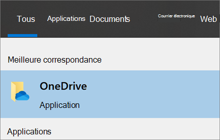 Capture d’écran de la recherche de l’application de bureau OneDrive dans Windows 10